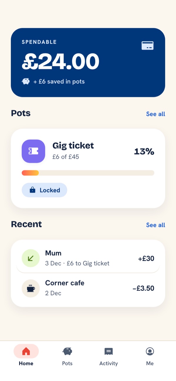 Young Savers child app: Jess opens her app and her gig ticket pot fills to £6